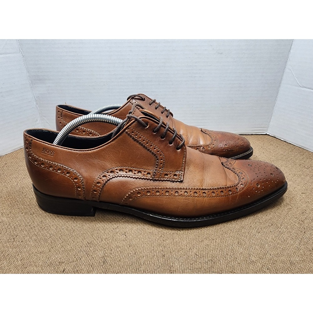 Hugo Boss Shoes Mens 10.5 US Brown Leather Wingtip Derby Brogue Dress Lace Up